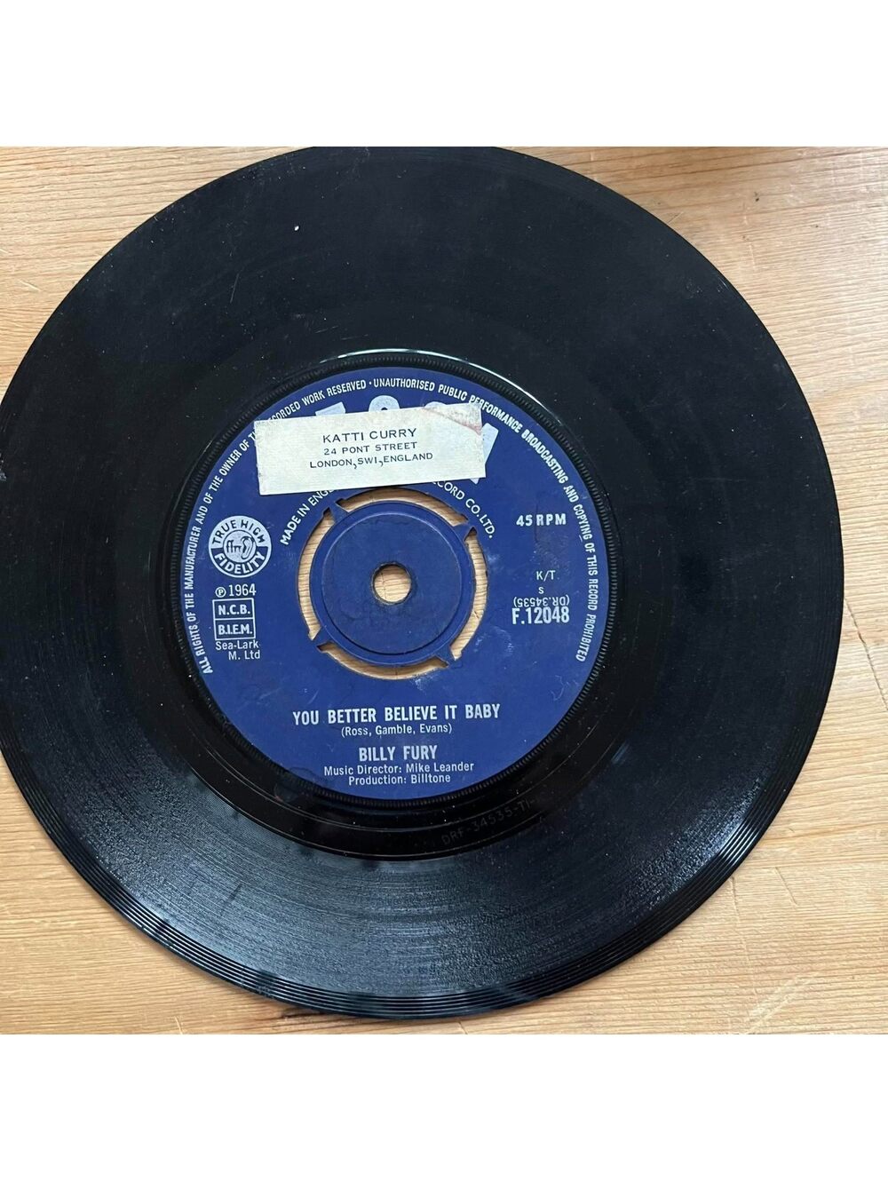 Billy Fury - You better Believe it Baby/I'm Lost without You 45rpm VG+ R13